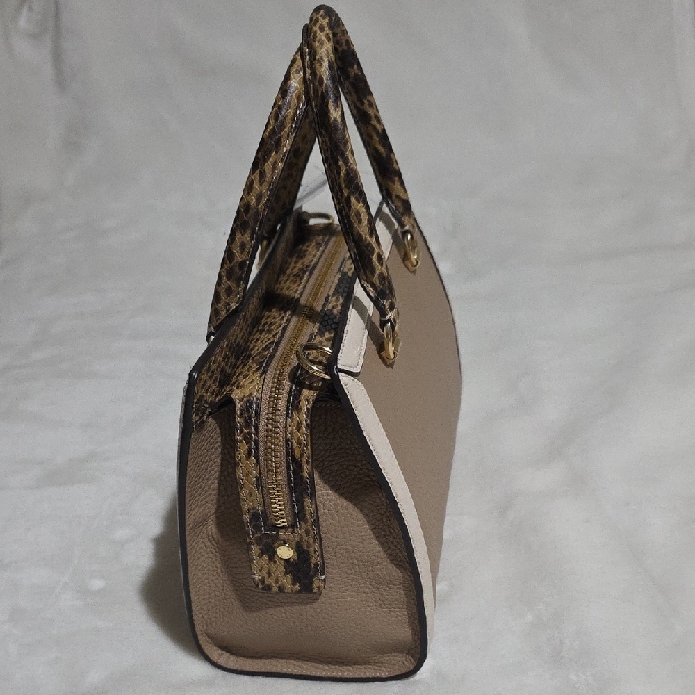 Coach Cream and Brown Satchel‎ with Animal Print Accents - Picture 3 of 9